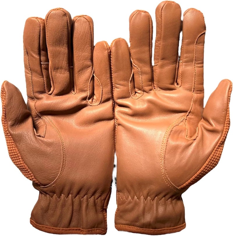 MUSTANG Ladies Horse Riding Women's Gloves Equestrian Real Leather & Cotton Premium Quality in TAN - Image 3